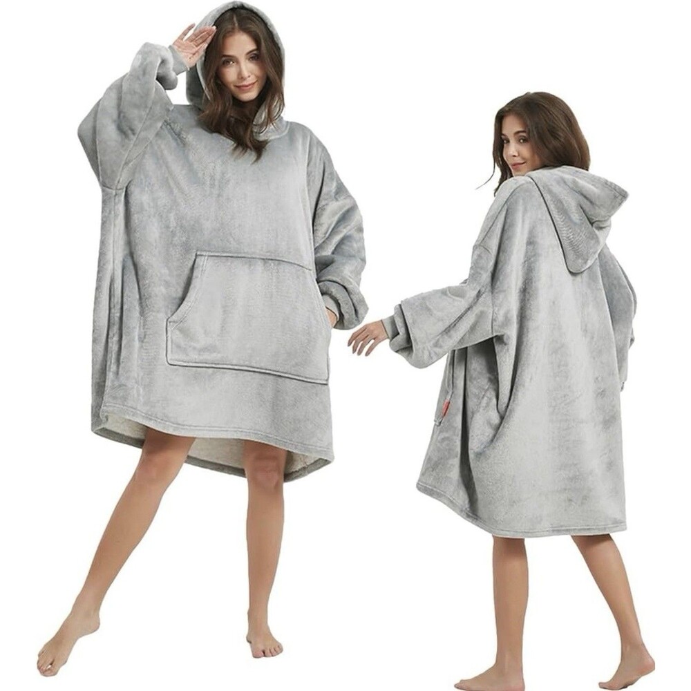 HUGGIE HOODIE Oversized Hoodie Blanket Gray Reversible Sherpa Lined OSFM